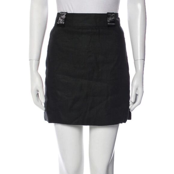 VALENTINO black linen beaded silk‎ lined mini skirt M - Picture 1 of 17